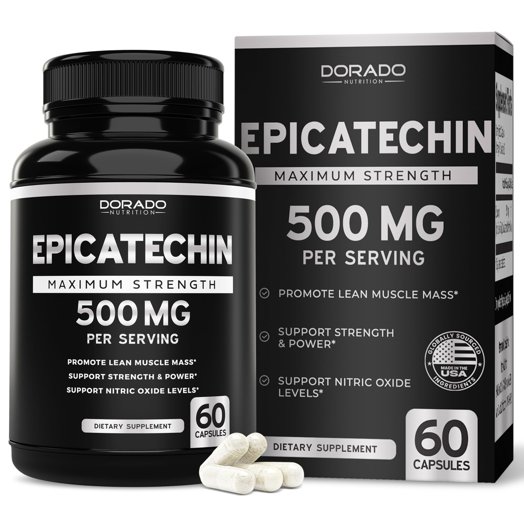 Epicatechin Extract 500 mg per portie (60 capsules) Myostatineremmer, Myostatin Blocker voor Lean Muscle, Nitric Oxide, Stamina & Endurance, Non GMO, Vegan Supplement & Third Party Tested