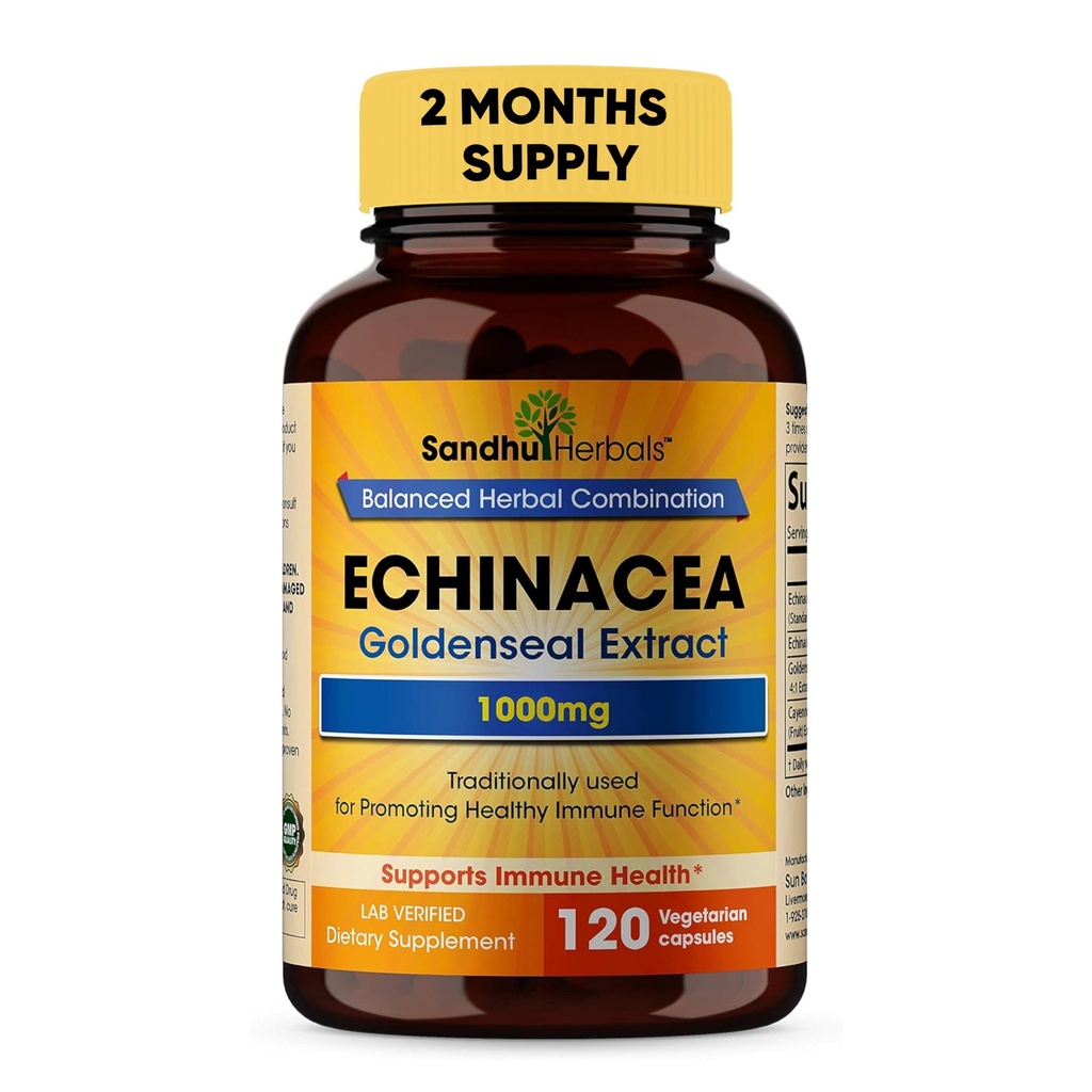 SANDHUHERBALS Sandhu Kruiden Echinacea Goldenseal 1000 Mg 120 Capsules