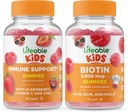Levensvatbare Immune Support Kids + Biotin Kids, Gummies Bundle - Grote Proeverij, Vitamine Supplement, Glutenvrij, GGO-vrij, Kauwbare Gummy