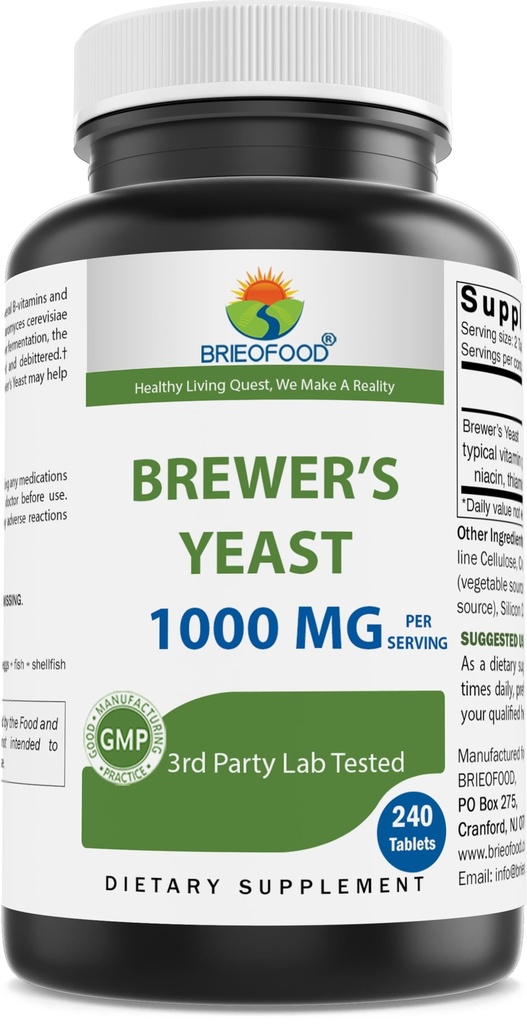Brieofood Brouwers Gist 1000 mg per portie - 240 tabletten - 3rd Party Labe Getest op zuiverheid en kwaliteit