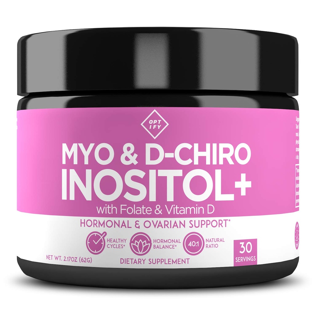 Optify Myo-Inositol & D-Chiro Inositol Supplement for Women | 40:1 Ratio Plus Folate and Vitamin D | Support Healthy Hormonal Balance, Regular Cycles, & Ovarian Health (2.22oz (Pack of 1))