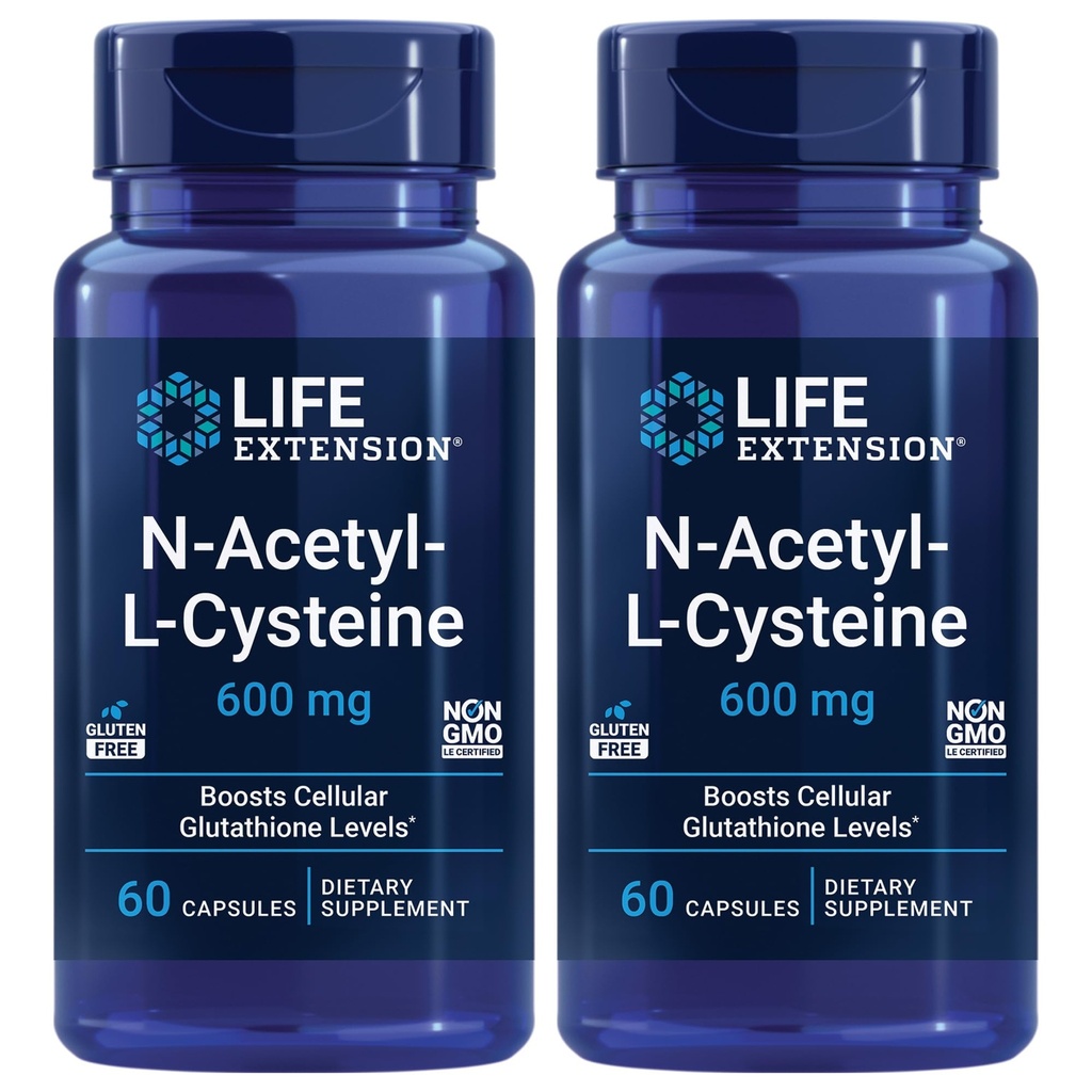 Levensverlenging N-Acetyl-L-Cysteine (NAC), Immune Response, Respiratory Health, Liver Health, NAC 600 mg, antioxidant Defense, Free radicals, Easy to Absorb - Two Pack x 60 Capsules