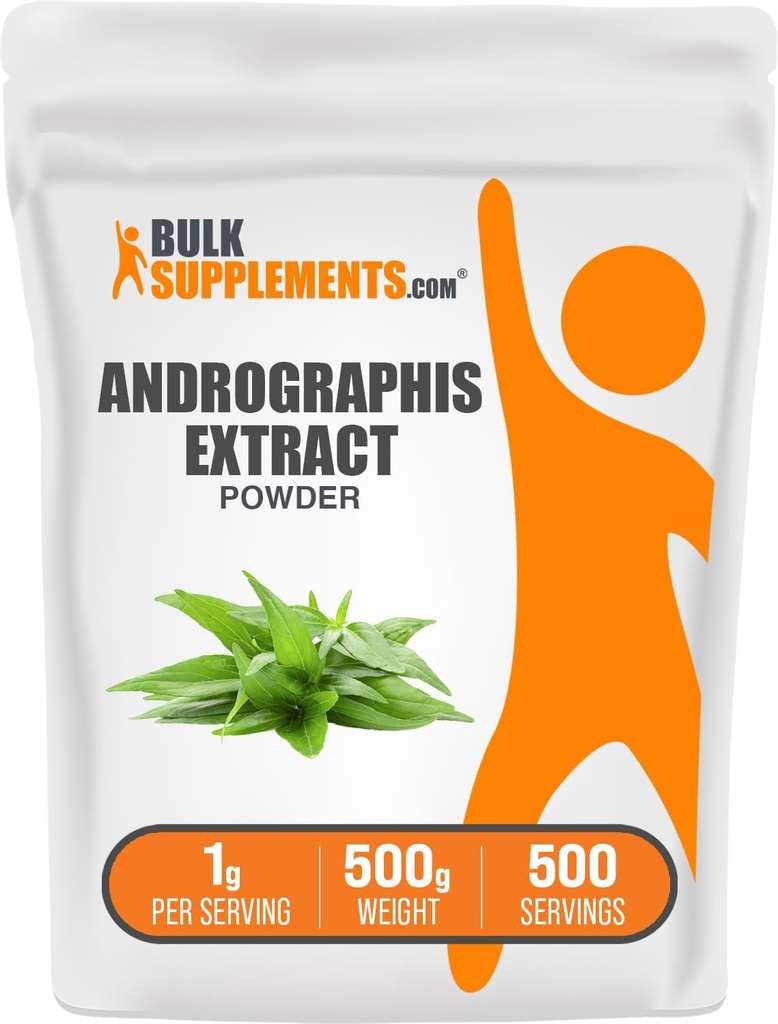 BulkSupplements.com Andrographis Extract Powder - Andrographis Paniculata, Herbal Supplement - Gluten Free, 1g per Serving, 500g (1.1 lbs) (Pack of 1)