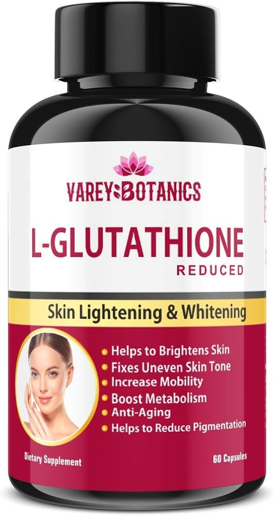 VAREY BOTANIK L-Glutathione huid bleken en verlichting Capsules met vitamine C & E, biotine en druivenzaad Extract-1000 mg-voor mannen en vrouwen - 60 capsules