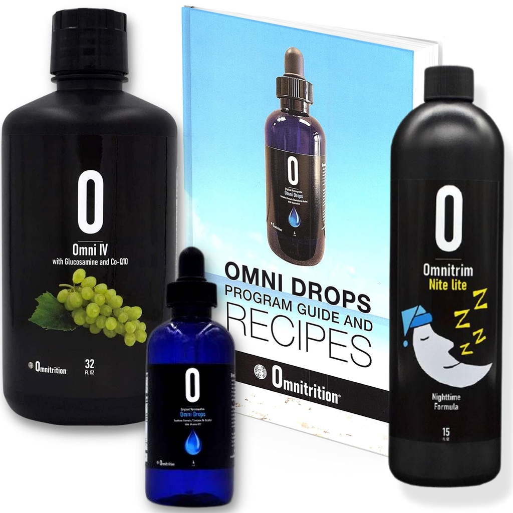 Omni Drop Programma bundel van 3 producten - het "Aan de slag pakket" omvat Omni Drops Dieet druppels met vitamine B12 - 4 Ounce fles met programmagids, Omni IV met Glucosamine, OmniTrim Nite Lite