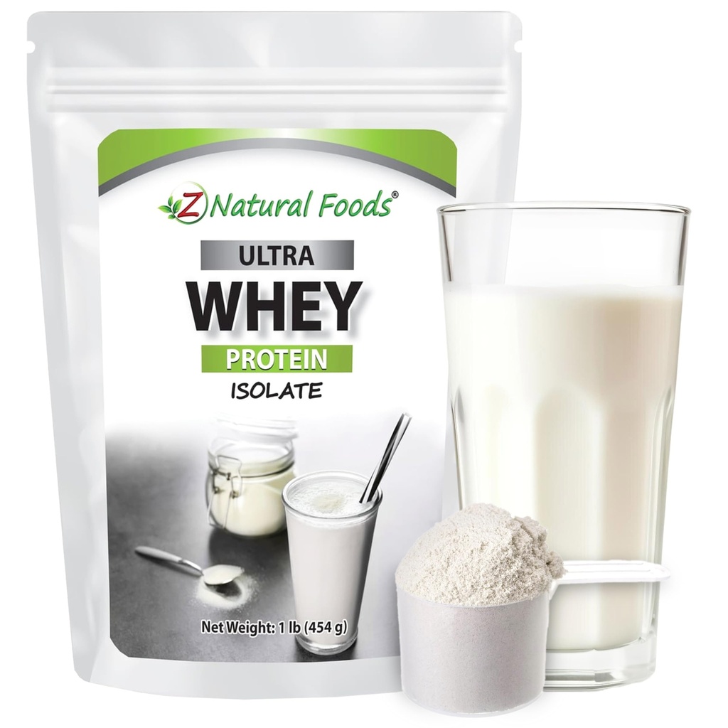 Z Natural Foods Ultra Whey Protein Isolate Powder - Pure, Unflavored, Unsweetened Whey Protein Powder - Flavorless Whey Isolate with Vital Proteins for Fitness, Sports Nutrition, Immune Support, 1 lb