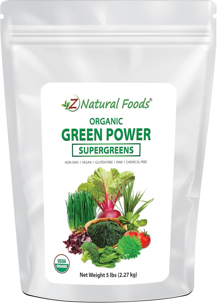 Z Natural Foods Organic Greens Superfood Powder - Gerstgras, Tarwegras, Spirulina,