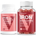 Vegan Iron Gummies + Iron Bisglycinate 30MG | Vegan Iron Supplement Support for Blood Healthy & Daily Energy for Adults & Kids - 180 Count