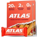 Atlas Proteine Bar, 20g Proteïne, 1g Suiker, Clean Ingrediënten, Glutenvrij (Peanut Butter Raspberry, 12 Tellen (Pack van 2))