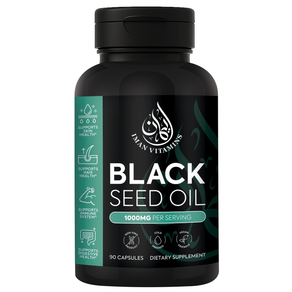 Halal Natural Black Seed Oil Capsules 1000mg Cold Pressed, Vegan, Non-GMO Nigella Sativa Capsules, Glutenvrije Pillen 90 Tellen, 1000mg PS