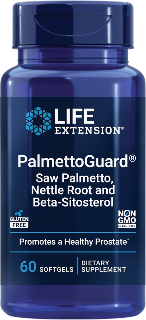 Life Extension PalmettoGuard® Saw Palmetto, Nettle Root en Beta-Sitosterol, ondersteunt gezonde prostaatfunctie & Hormone Metabolisme, 160 mg Saw Palmetto voor mannen, Glutenvrije, non-GMO, 60 softgels