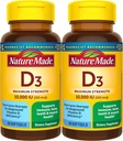 Nature Made Maximale sterkte Vitamine D3 10000 IE (250 mcg), Dieetsupplement voor bot, tanden, spier- en immuungezondheidsondersteuning, 60 Softgels, 60 dagen levering - Verpakking van 2