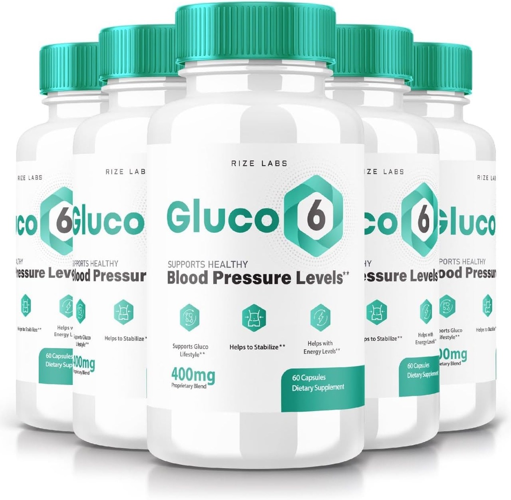 Rize Labs (verpakking van 5) Gluco 6 Supplement Capsules, 570mg Bloeddruk pillen, Official Advanced Formula for Optimal Health, All- Natural Gluco Six Pastillas (300 Capsules)