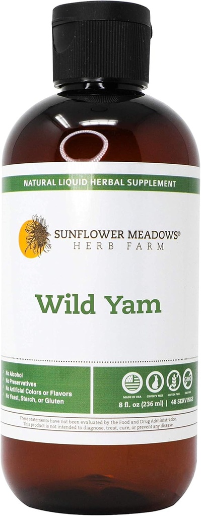 Wild Yam Liquid Kruidensupplement - 8oz- Alcoholvrij, niet-GMO, gemaakt met biologische ingrediënten