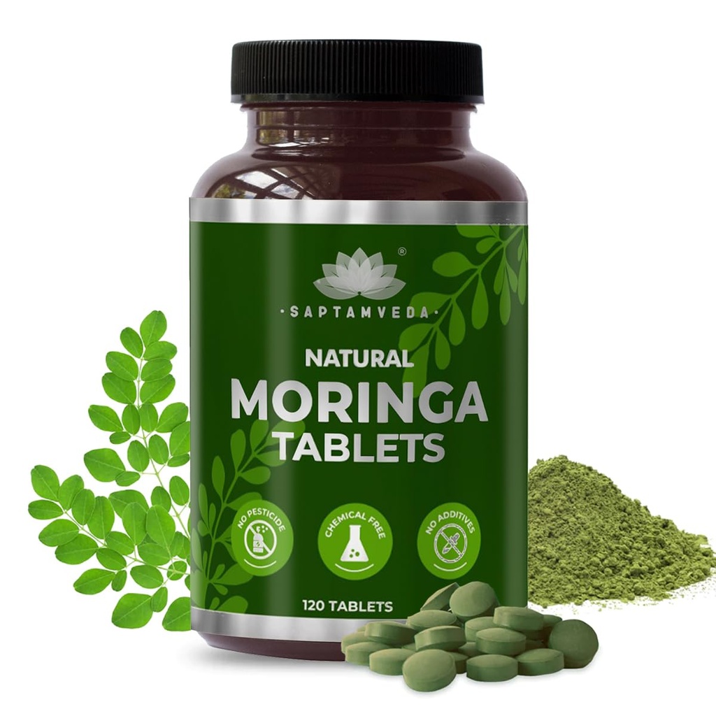 SAPTAMVEDA Natural Moringa Tablets, Drumstick Leaf Tablets (120 Tablets) - 500mg Elke 