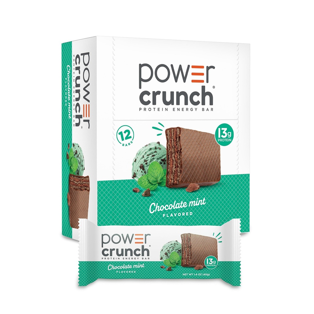 Power Crunch Proteine Wafer Bars, High Protein Snacks met Heerlijke Smaak, Chocolademunt, 1.4 Ounce (12 Tellen)