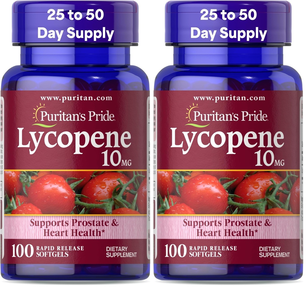 Puritan's Pride Lycopeen, Supplement for Prostate and Heart Health Support* 10 Mg Softgels, 100 Count (Pack of 2)