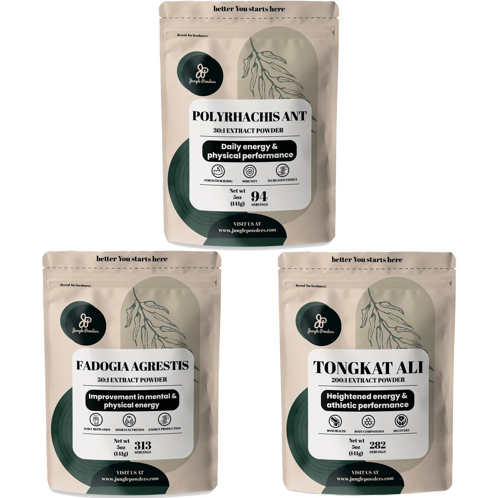 Jungle Powders Shilajit Powder for Men, Tongkat Ali for Men Powder, Fadogia Agrestis Extract for Men Traditional Mens Health Support for Drive & Passion Bundle