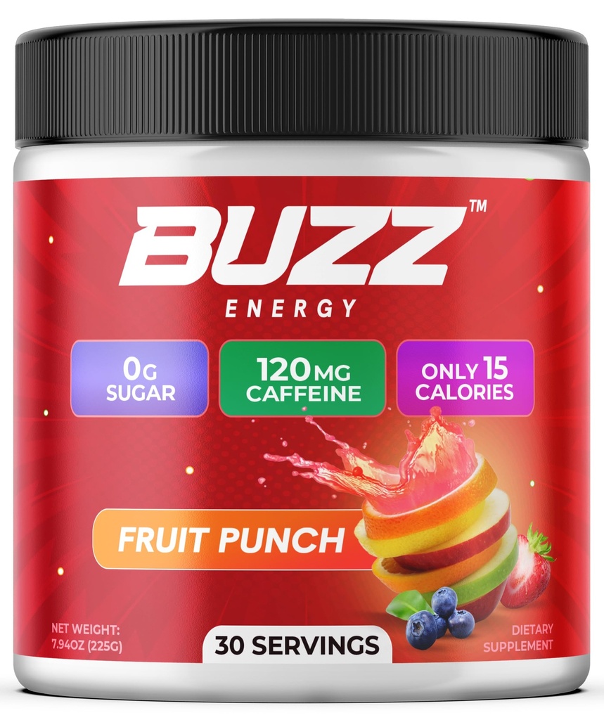Morning Buzz Energy Drink Powder - Energy Boost Drink Mix - Suikervrije energie met antioxidanten - Morning Kickstart and Sports Nutrition Endurance Product - 30 Serves, Fruit Punch, 7.9 Ounces