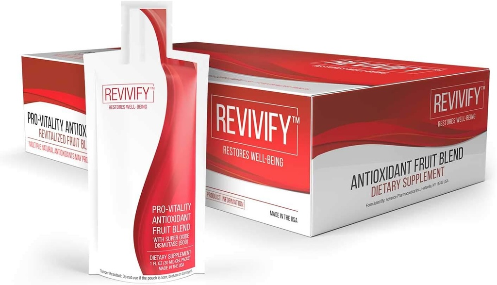 REVIVIFY Pro-Vitality Gel (Oraal) met Antioxidant Superoxide Dismutase (SOD) Oplosbare vezel & Fruit Blend, 1 Fluid Ounce Pouch, 30 dagen levering