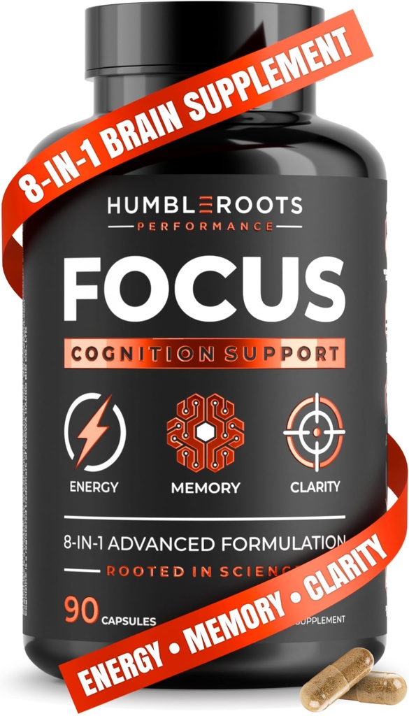 Advanced Focus Supplement Nootropic Brain Supplements for Memory and Focus Lion's Mane, Cafeïne, L-Theanine, en 5 extra natuurlijke ingrediënten om Cognitive Health & Energy te verbeteren (90 capsules)
