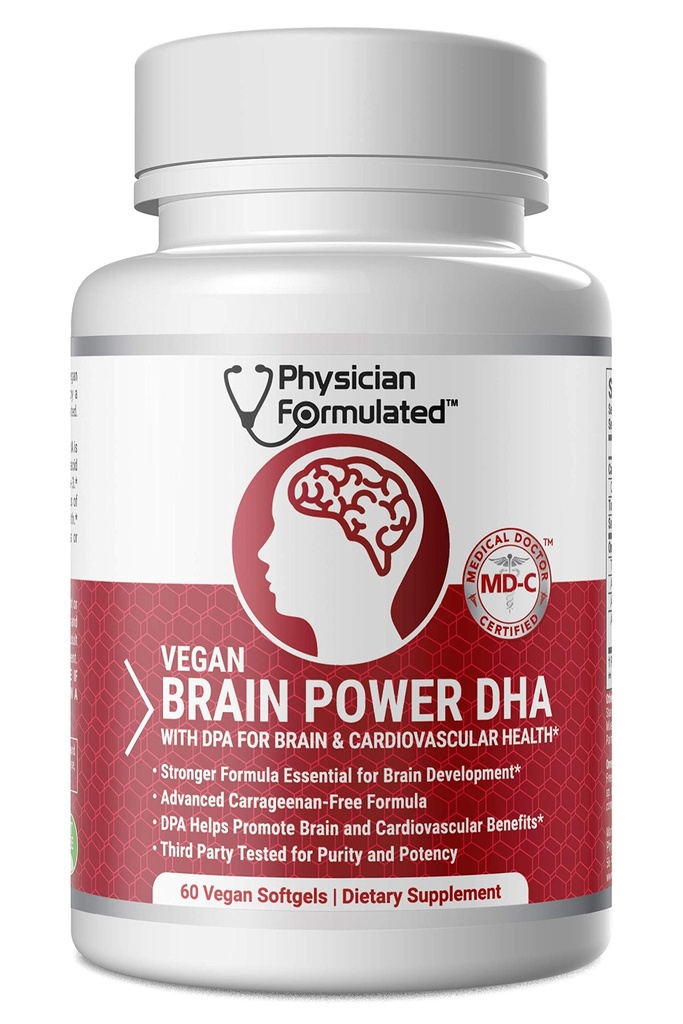 Veganistische DHA voor hersenen en prenatale 100% Algen gebaseerde Omega 3 essentiële vetzuren met NO Carrageen, NO Plantaardige olie Plus 2500mcg Astaxanthine