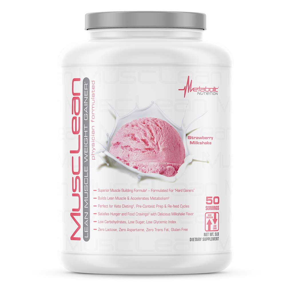 Metabolische Voeding - Musclean - Milkshake, Wei High Protein Meal Replacement, Maintenance Nutrition, Low Carb, Keto Diet, Digestive Enzymes, Strawberry, 5 Pond (50 ser)
