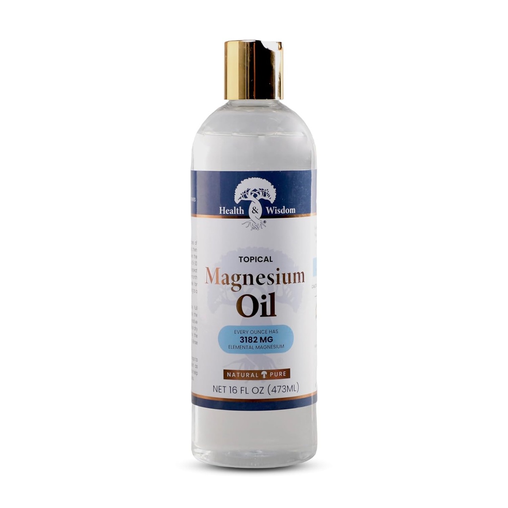 Gezondheid en Wijsheid Zuivere Magnesiumolie - Topische Spier & Gezamenlijke Verlichting- Natuurlijke en Pure Huid Moisturizer - Verbeterde Absorptie - 16 fl oz