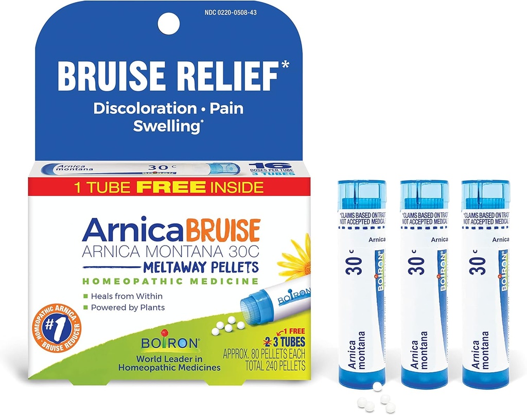 Boiron Arnica Bruise - Arnica Montana 30c voor verlichting van pijn, zwelling en verkleuring van blauwe plekken - 3 Tel (240 Pellets)