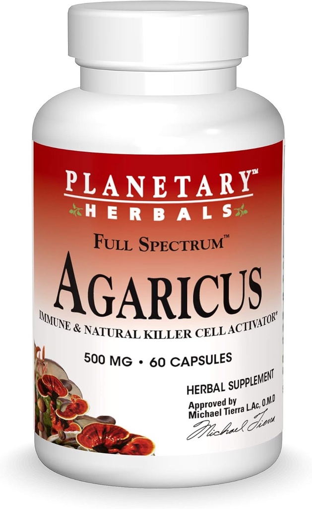 Planetaire kruiden Agaricus Extract Volledige Spectrum Capsules, 500 mg, 60 Tellen