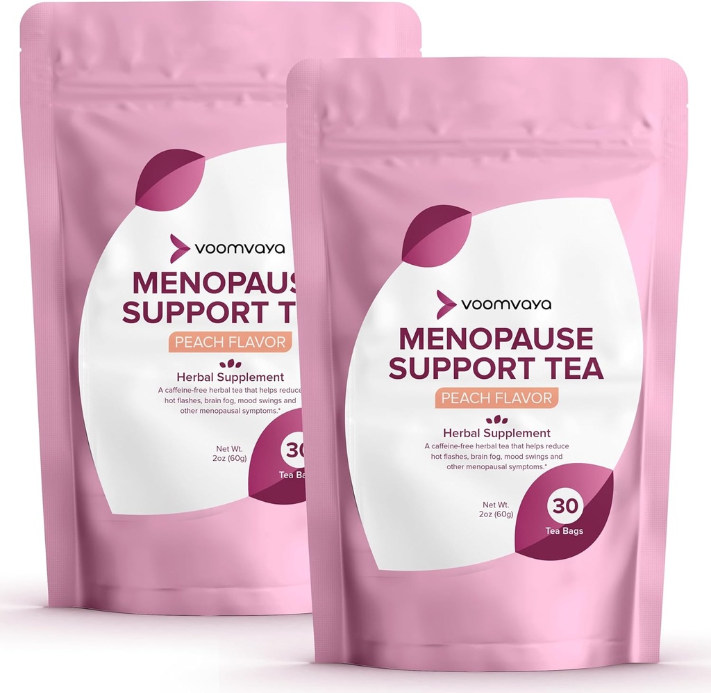 VoomVaya Bespaar 10% op Menopauze Ondersteuning Thee 2-Pack Bundle - Natuurlijke Menopauze Relief voor vrouwen met rode klaver en zwarte cohosh - Nachtkleding en Hot Flashes Relief - Peach Flavor - 90 Theezakken