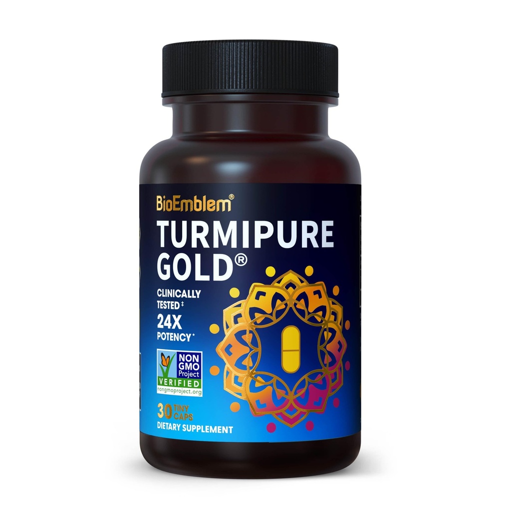 BioEmblem Turmeric Curcumin met klinisch bestudeerd TurmiPure - 1 Small Cap Dagelijks, 24x Meer Absorptie dan anderen - Gezamenlijke Ondersteuning, Gezonde Ontsteking Tumerische Supplementen - Niet GMO - 30 Servers