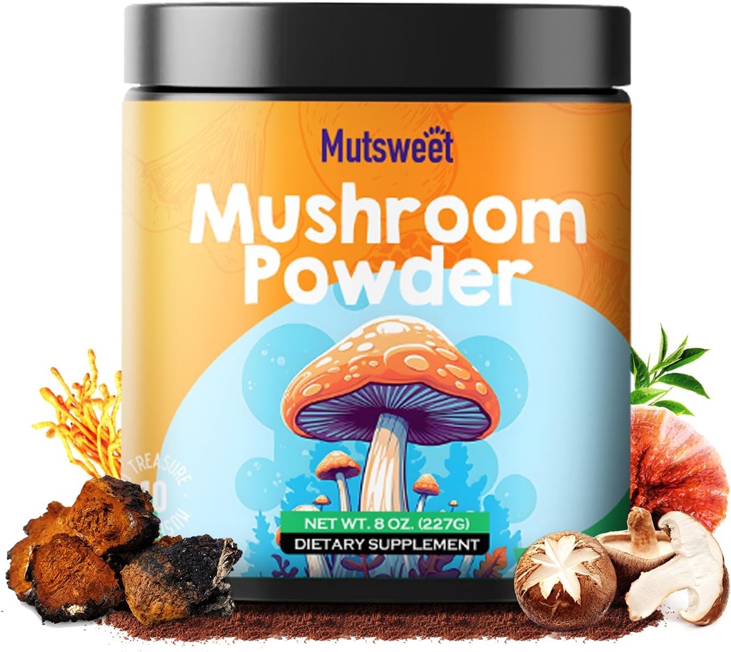 Paddestoelenpoedersupplement, 75 Serves 10 Paddenstoelen Blend for Coffee & Smoothies, 8 oz Paddenstoelen & Rhodiola Rosea with Lions Mane, Reishi, Chaga, Cordyceps for Energy, Memory, Immune
