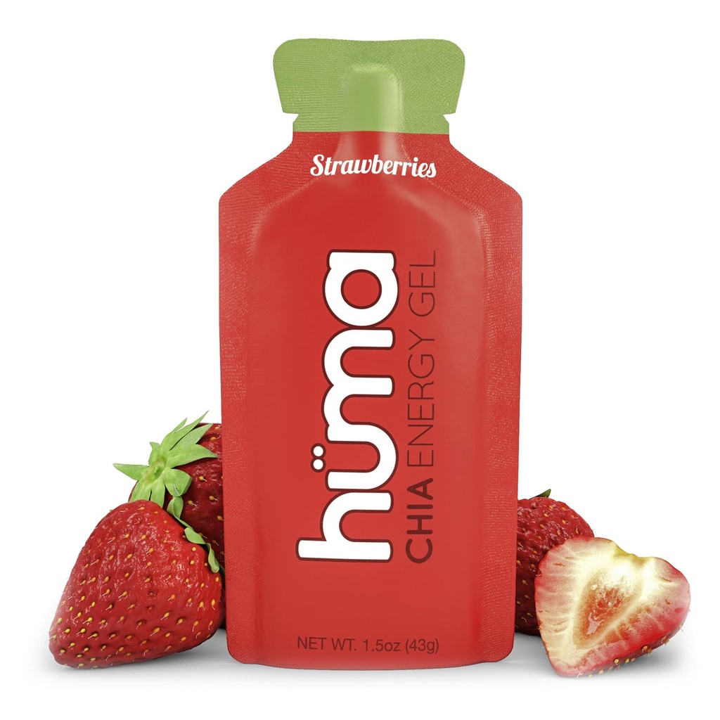 Huma Chia Energy Gel, Strawberries, 12 Gels - Premier Sports Nutrition for Endurance Exercise
