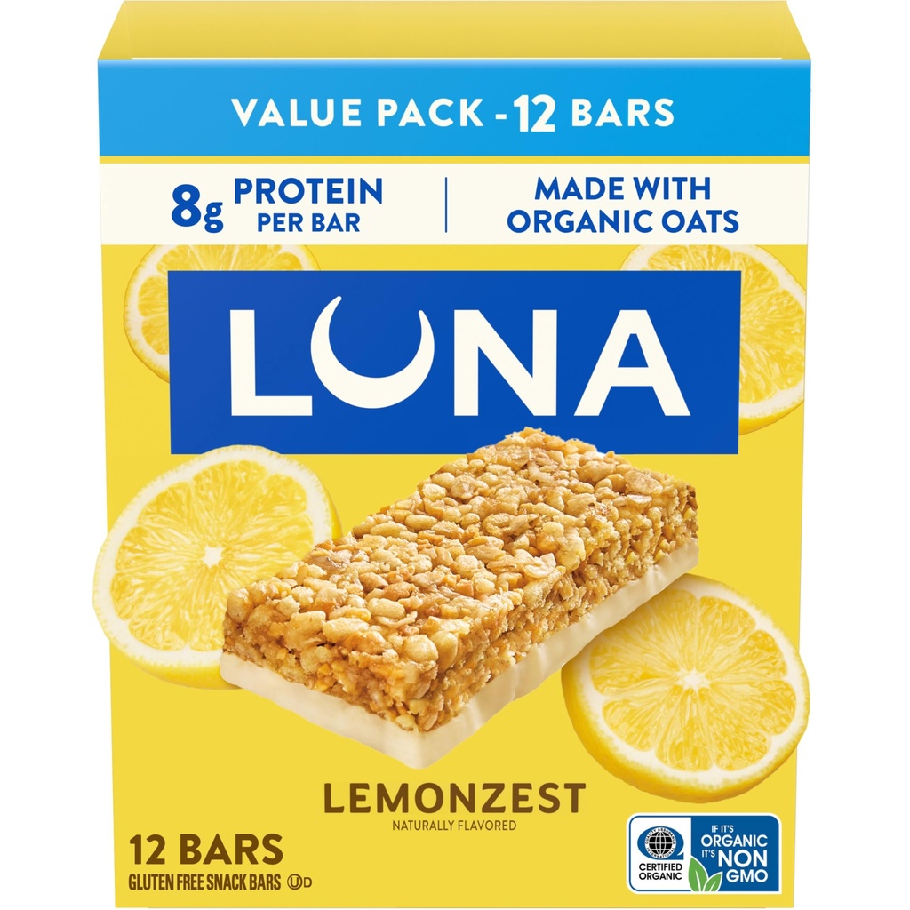 LUNA Bar - LemonZest Flavor - Gluten Free Snack Bars - Non-GMO - Protein Bars - Made with Organic Oats - Value Pack (12 Pack)