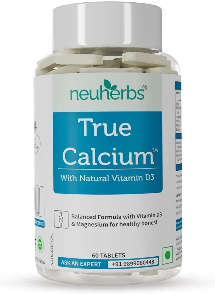 Tru Calcium 1000 mg supplement voor mannen en vrouwen met plantaardige vitamine D3 & Natural Magnesium voor gezonde botten - 60 Vegan tabletten