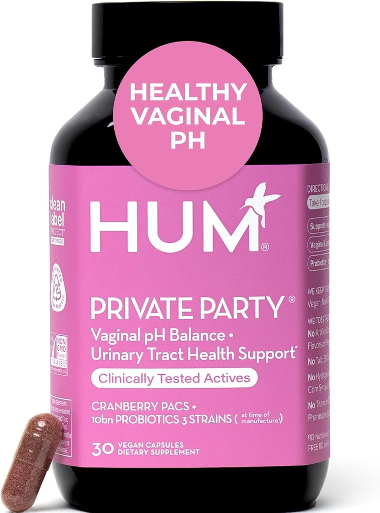 HUM Private Party Vaginale Probiotica voor vrouwen, pH-balans en urinetrek ondersteuning Vaginale Probiotische Supplement met Cranberry & Lactobacillus Blend, Women's Health Cranberry Pillen, 30 capsules
