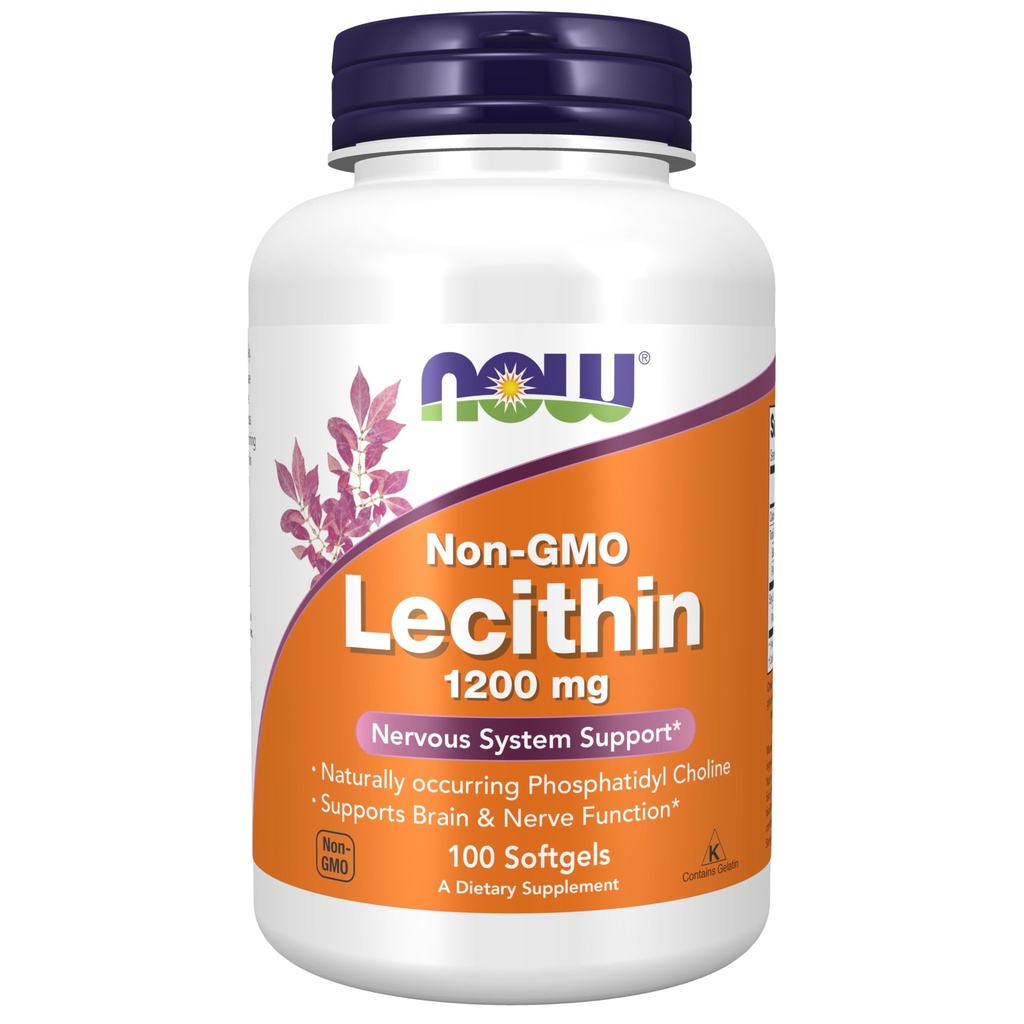 NOW Supplementen, Lecithin 1200 mg met natuurlijk voorkomende Fosfatidyl Choline, 100 Softgels