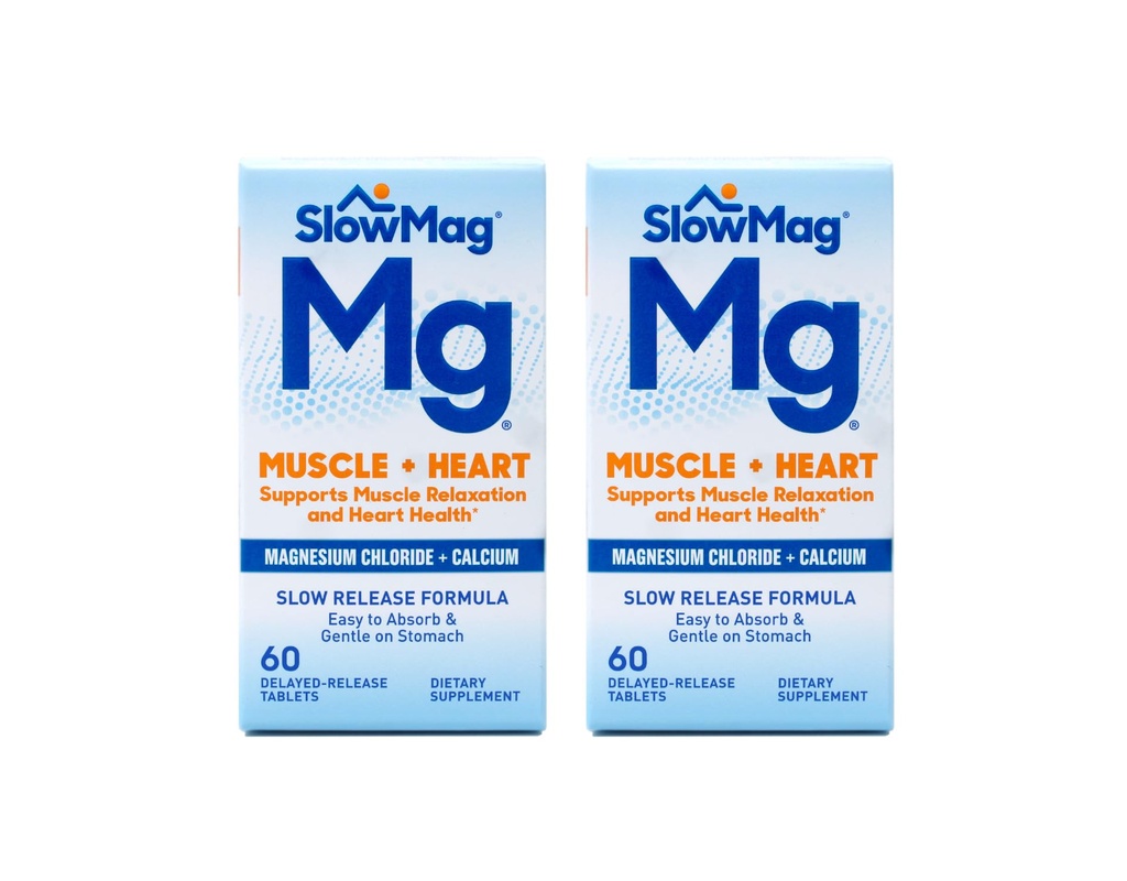 SlowMag MG Muscle + Heart Magnesium Chloride with Calcium Tablets 60 Tellen (Pack of 2)