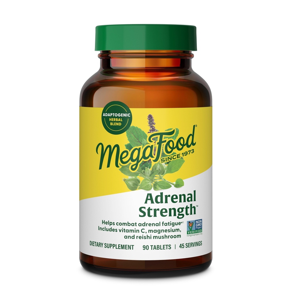 MegaFood Adrenal Strength - Adrenal Support Supplementen met Ashwagandha, Vitamine C, Magnesium Glycinate, Heilige Basil, Astragalus - Vermindert Cortisol niveaus - Vegetarische - 90 tabletten (45 porties)