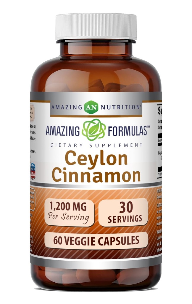 Amazing Formulas Ceylon Cinnamon 1200 Mg Per Serving | 60 Veggie Capsules Supplement | Non-GMO | Gluten Free | Made in USA