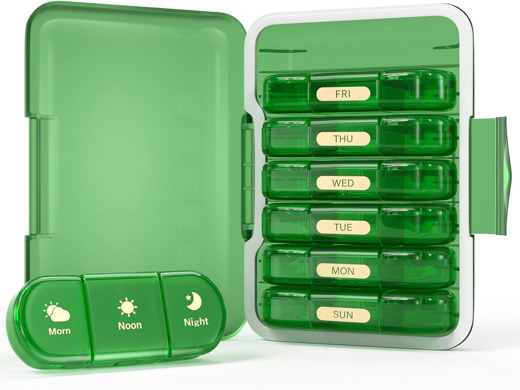 Week pil Organizer 3x per dag, 7 dagen pil Box 3 keer, Portable for Travel Pill Case for Pillen/Vitamine/Visolie/Medicatie/Suplements (3x7 Green)