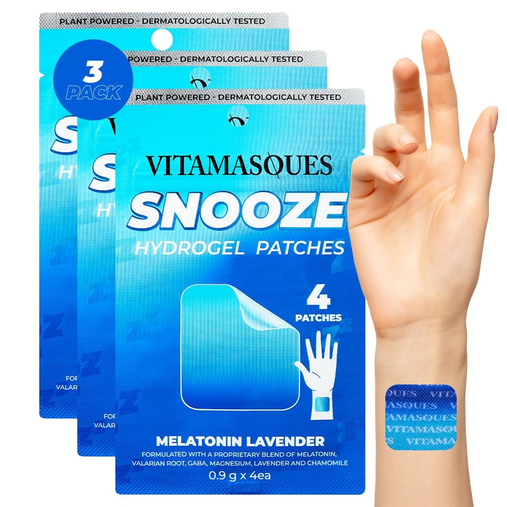 Vitamasques Slaappatches voor volwassenen, SnoozeMe Wellness Hydrogel Patch (3-Pack) - Slapen met Lavendel, Melatonine, & Valeriaan Wortel - Cruelty-Free, Koreaanse huidverzorging Slaap Patch