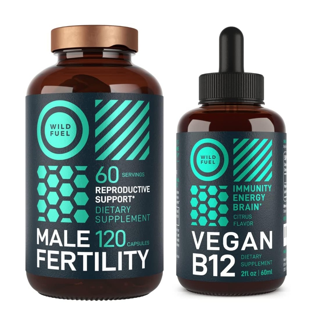 WILDE BRANDSTOF Mannelijke Vruchtbaarheid Supplement en vloeibare B12 Heren Gezondheid en Energie Bundel
