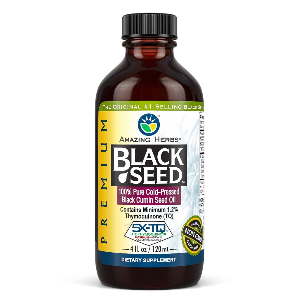 Verbazingwekkende kruiden Premium Black Seed Oil - Glutenvrij, Niet GGO, Cold Pressed Nigella Sativa Aids in Digestive Health, Immune Support, Hersenfunctie - 4 Fl Oz