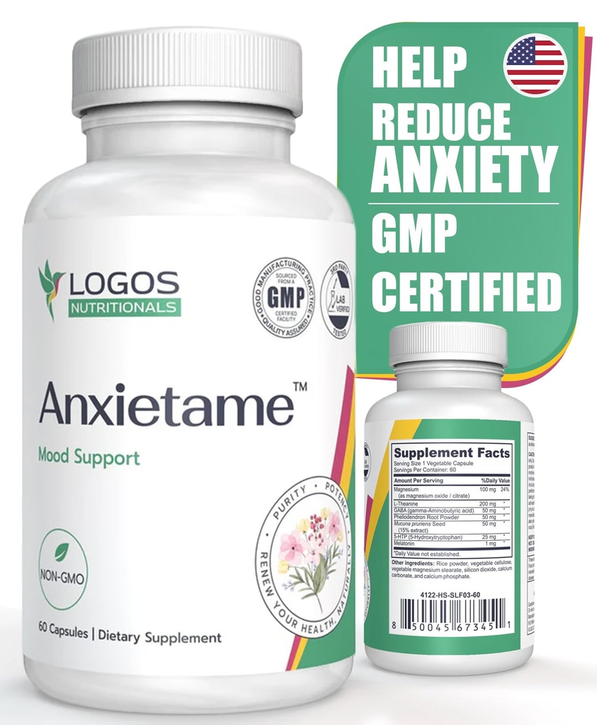 Anxietame - 60 Count, L-Theanine Supplement to Support Depression and Stress, Natural Mood Support and Sleep Aid Supplement