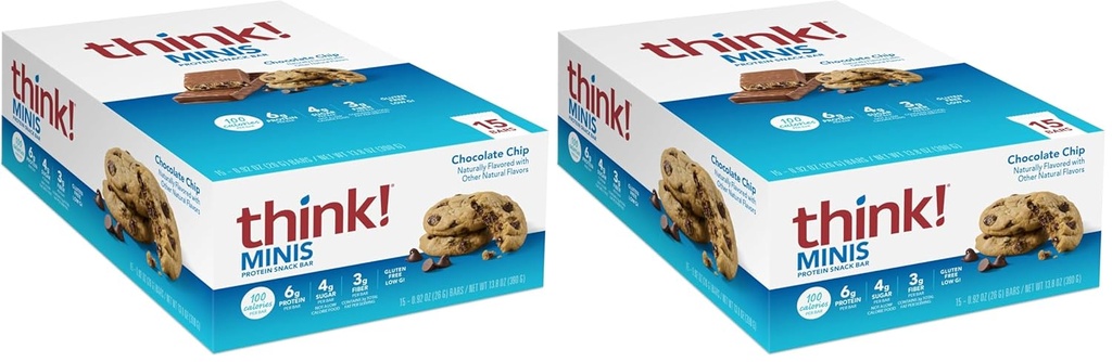 Denk na! MINIS proteïne snack bars, glutenvrij, chocoladechip, 15 Tellen (verpakking van 2)