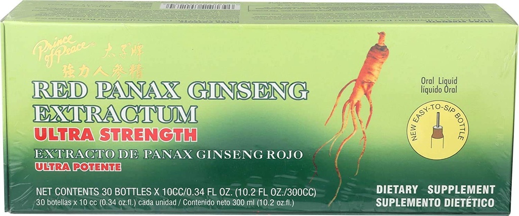 Prince of Peace Red Panax Ginseng Extractum Ultra Strength, 2 Pack - 60 Flessen, 0.34 fl. oz. Elke Brein Boosting