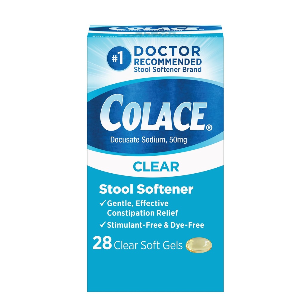 Colace Clear Stool Softener Zachte Gel Capsules Constipatie Relief 50mg Docusaat Natrium Doctor Aanbevolen 28ct