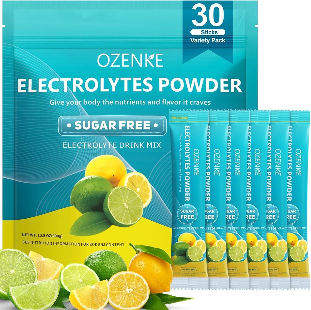 Elektrolyten Poeder Pakjes, 30 Sticks Hydration Packets Suikervrij, Electrolyte Drink Mix Portable Electrolyte Packets voor snelle hydratatie, 0 Suiker & 0 Calorie, Limonade smaak